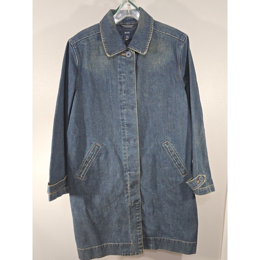 Y2K Vintage GAP Jacket Womens XL Denim Button Up Trench Dustier Chore AS
